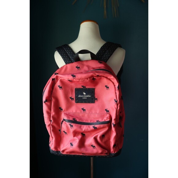 Abercrombie & Fitch Y2K Pink Backpack Women Adjustable Straps Pockets Moose Logo - Picture 1 of 16